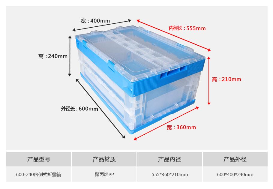 軒盛塑業(yè)600-240塑料內(nèi)倒式折疊周轉箱透明款